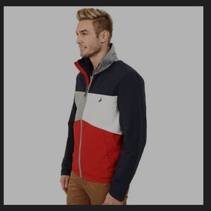 Nautica Mariner ColorBlock Jacket Fleece Lined Nautical Sporty American Preppy L